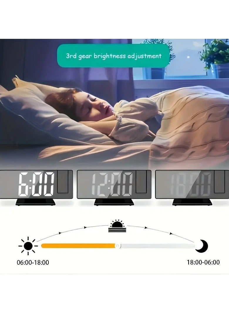 DS Digital Alarm Clock With Multiple Functions Powered By USB 5V Or Button Battery(included), Featuring A Large LED Screen For The Bedroom - Easy Time And Alarm Display, Office Clock With Projection Feature To Display The Screen On The Wall In Multiple Directions. Dimensions: 18.5 * 7.5 cm, Black Color + White Screen + Red Light. - Image 3