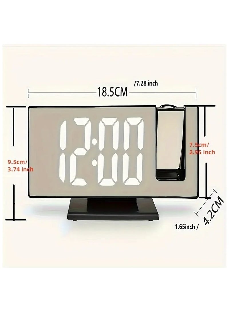 DS Digital Alarm Clock With Multiple Functions Powered By USB 5V Or Button Battery(included), Featuring A Large LED Screen For The Bedroom - Easy Time And Alarm Display, Office Clock With Projection Feature To Display The Screen On The Wall In Multiple Directions. Dimensions: 18.5 * 7.5 cm, Black Color + White Screen + Red Light. - Image 4