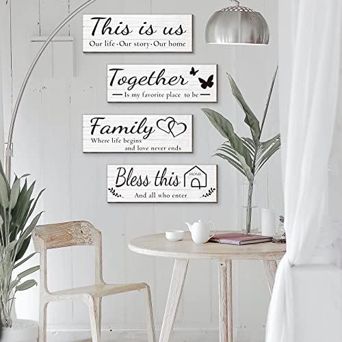Joyhawk 4 Pieces Wooden Home Wall Art Decor, Rustic, Farmhouse THIS IS US/TOGETHER/BLESS THIS HOME/FAMILY Decor Signs For Living Room Bedroom, 4.7 x 13.8 Inch(White) - Image 4