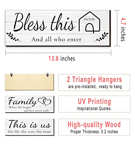Joyhawk 4 Pieces Wooden Home Wall Art Decor, Rustic, Farmhouse THIS IS US/TOGETHER/BLESS THIS HOME/FAMILY Decor Signs For Living Room Bedroom, 4.7 x 13.8 Inch(White) - Image 2