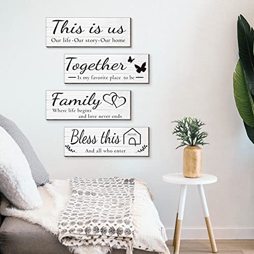 Joyhawk 4 Pieces Wooden Home Wall Art Decor, Rustic, Farmhouse THIS IS US/TOGETHER/BLESS THIS HOME/FAMILY Decor Signs For Living Room Bedroom, 4.7 x 13.8 Inch(White) - Image 5