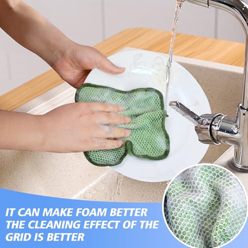 KinHwa Kitchen Washcloths for Dishes Absorbent Microfiber Dish Cloths Quick Dry Dish Rags with Poly Scour Scrub Side Ideal for Kitchen Cleaning (Green, 7inchx7inch 9 Pack) - Image 2