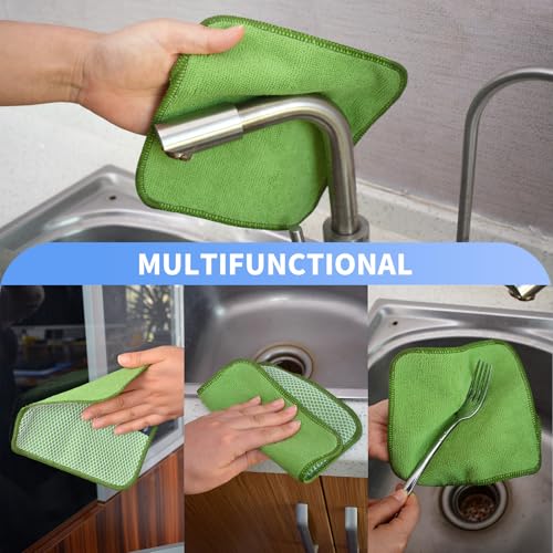 KinHwa Kitchen Washcloths for Dishes Absorbent Microfiber Dish Cloths Quick Dry Dish Rags with Poly Scour Scrub Side Ideal for Kitchen Cleaning (Green, 7inchx7inch 9 Pack) - Image 5