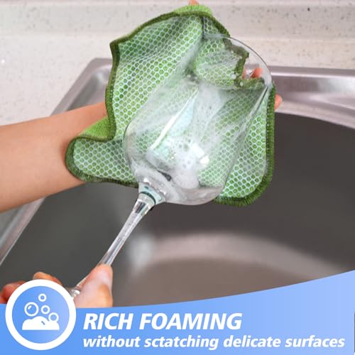 KinHwa Kitchen Washcloths for Dishes Absorbent Microfiber Dish Cloths Quick Dry Dish Rags with Poly Scour Scrub Side Ideal for Kitchen Cleaning (Green, 7inchx7inch 9 Pack) - Image 3