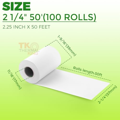 TK Thermal King, (100 Rolls) 2 1/4" x 50' Thermal Paper, POS Receipt Paper for Retail Business Cash Register, Fits All Credit Card Terminal - Image 2