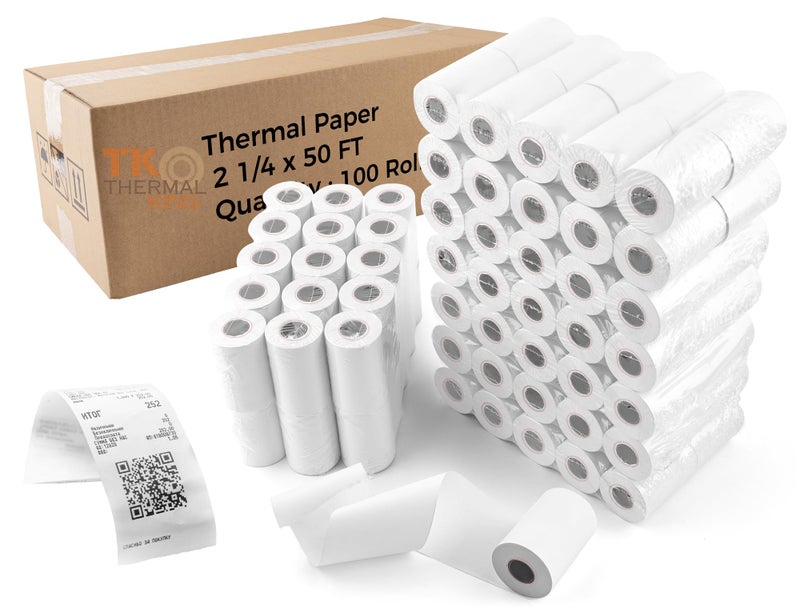 TK Thermal King, (100 Rolls) 2 1/4" x 50' Thermal Paper, POS Receipt Paper for Retail Business Cash Register, Fits All Credit Card Terminal - Image 1
