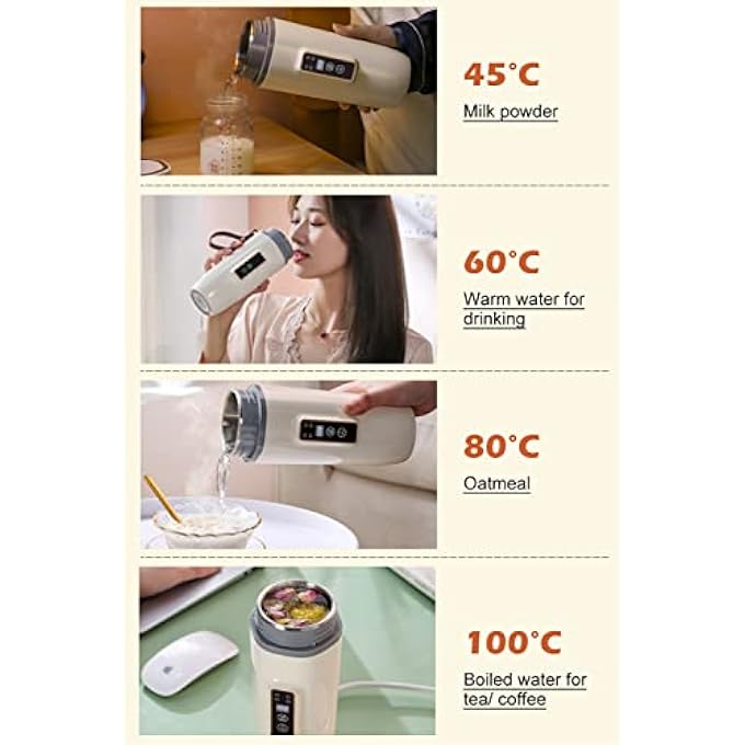 WOOLALA 350Ml Portable Travel Kettle With 4 Temperature Settings Small Electric Kettle With Digital Screen LeakProof Electric Heating Cup 304 Stainless Steel Tea Kettle Auto Off 5 Minutes Fast Boil - Image 5