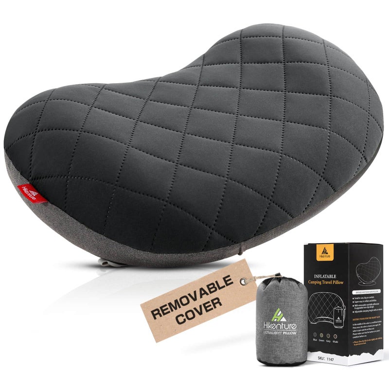 Hikenture Camping Pillow with Removable Cover, Ultralight Inflatable Backpacking Pillow for Sleeping, Blow Up Pillows, Portable&Compact Hiking Pillow for Beach, Travel, Outdoor(Grey) - Image 1