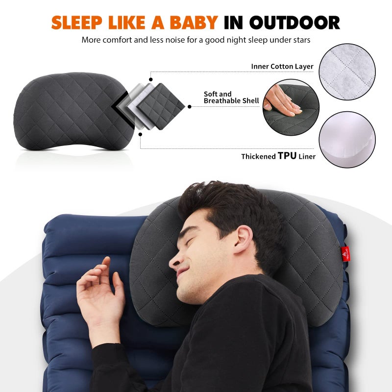 Hikenture Camping Pillow with Removable Cover, Ultralight Inflatable Backpacking Pillow for Sleeping, Blow Up Pillows, Portable&Compact Hiking Pillow for Beach, Travel, Outdoor(Grey) - Image 3