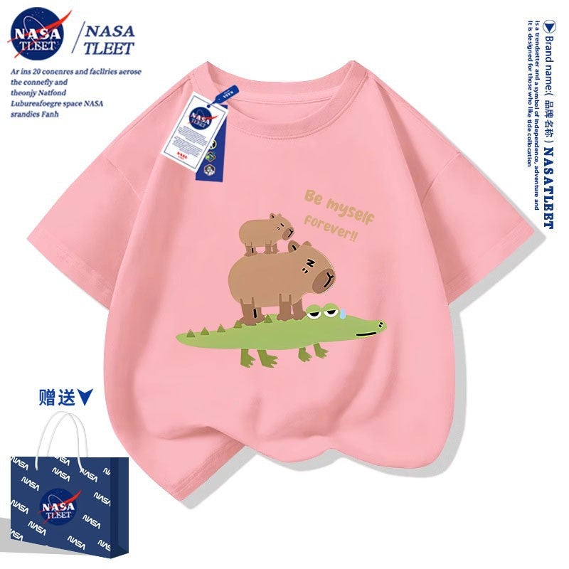 Nasa Co-Brand Cute Kappibala Printed T-Shirt New Round Neck Western Style Bottoming Shirt Cotton Short Sleeve For Boys And Girls - Image 5