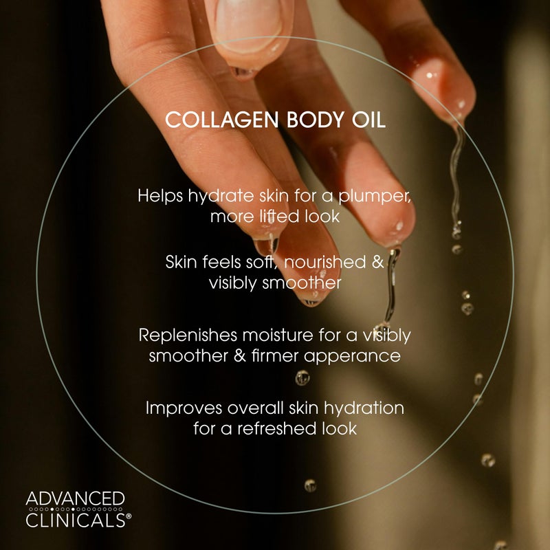 Advanced Clinicals Hydrating Collagen Oil For Body & After Shower | Visible Anti Aging Moisturizing Collagen Body Oil For Women & Men Helps Soften Appearance Of Crepe Skin & Wrinkles, 3.8 Fl Oz - Image 3