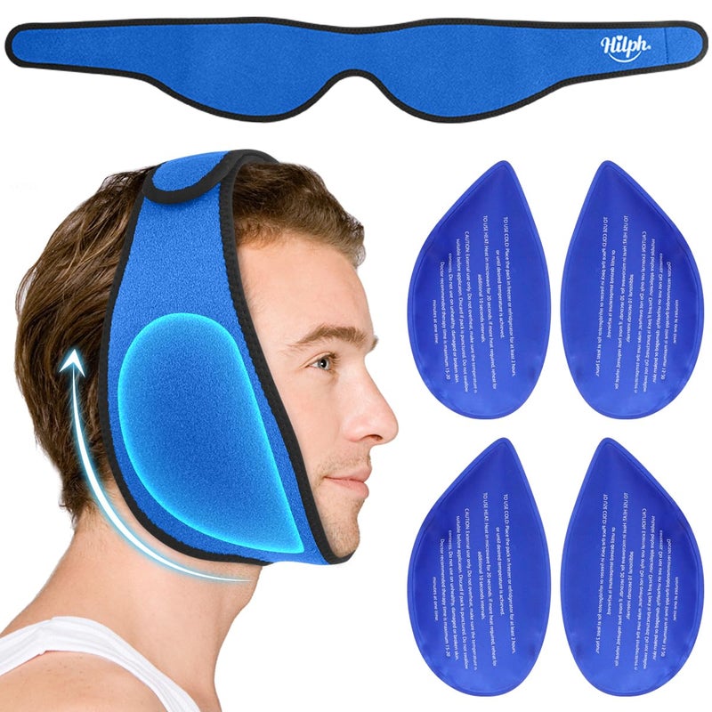 Hilph Face Ice Pack Wisdom Teech Ice Pack Head Wrap for Facial Oral Surgery Pain Relief for TMJ Jaw Ice Wrap with 4 Hot Cold Gel Packs Reusable for Tooth Extraction Teeth Removed Tonsil Blue