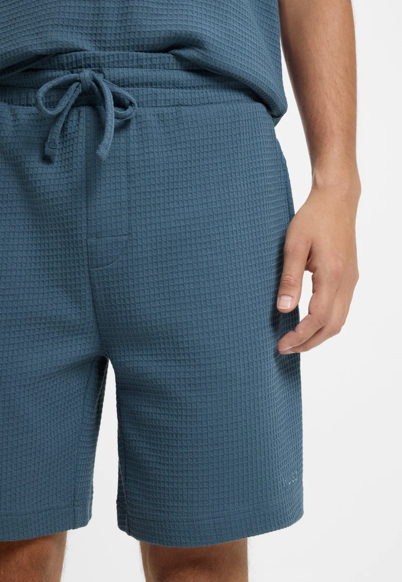HUGO Open Blue Waffle-structured pyjama shorts with embroidered logo for Men | Best Price UAE