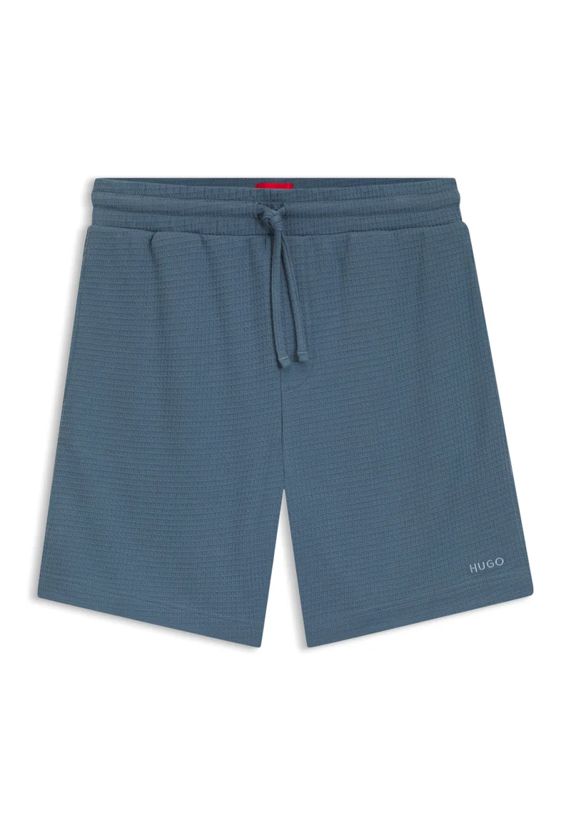 HUGO Open Blue Waffle-structured pyjama shorts with embroidered logo for Men | Best Price UAE