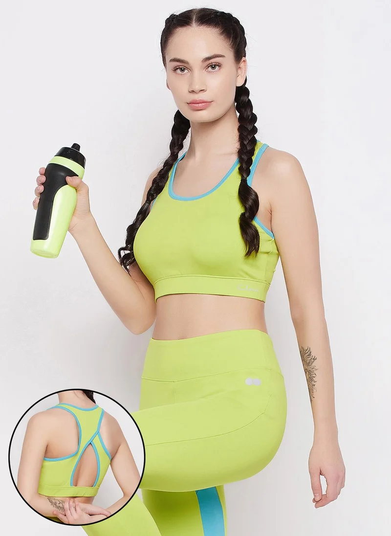Clovia Clovia Medium Impact Padded Racerback Sports Bra in Neon Green