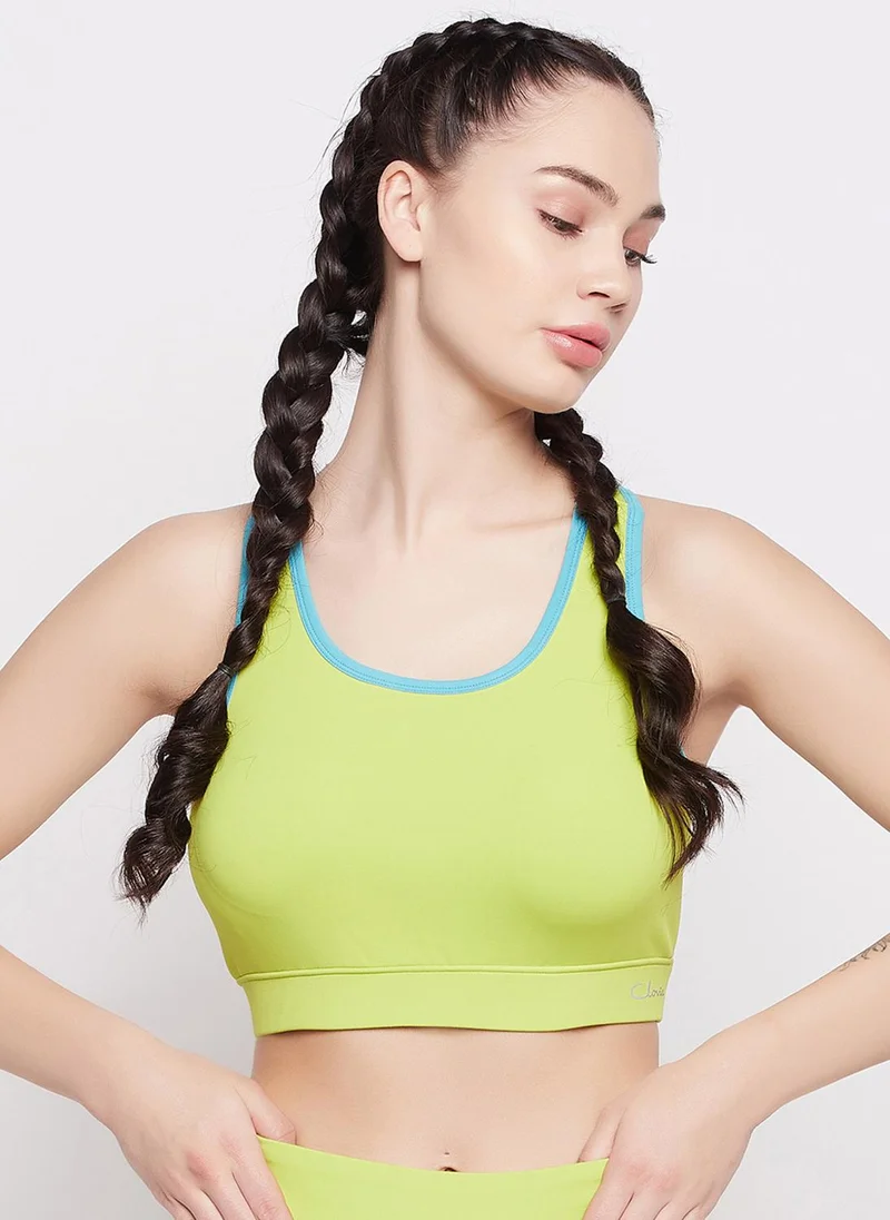 Clovia Clovia Medium Impact Padded Racerback Sports Bra in Neon Green