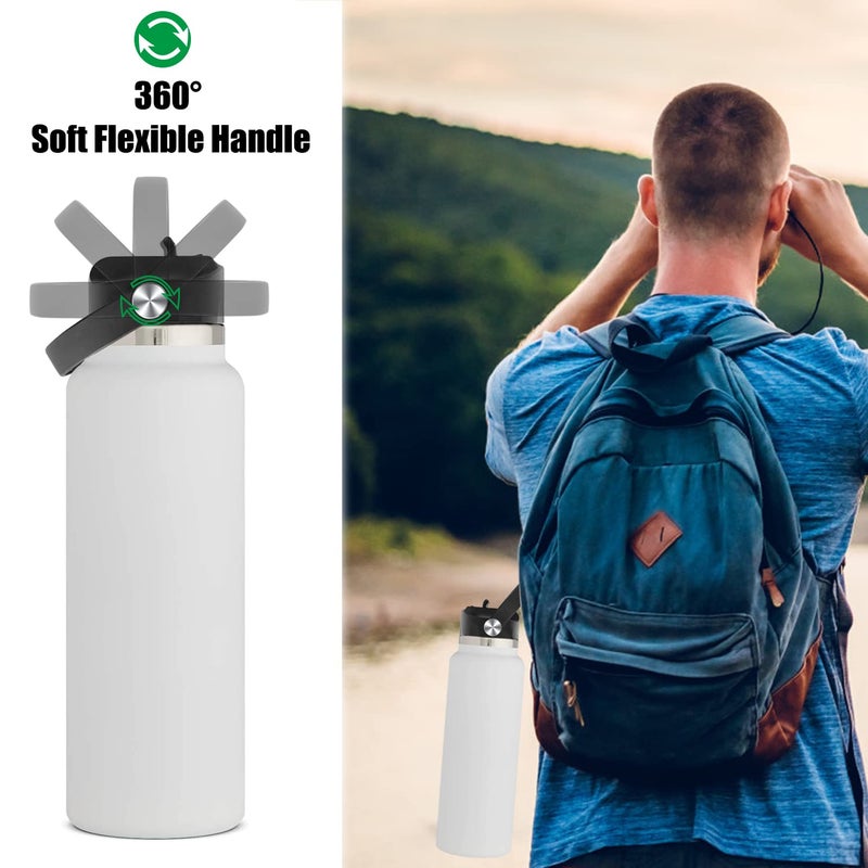 Acemoo Upgraded Straw Lids for Hydro Flask Wide Mouth Bottle 32 40 oz, High Flow Bite Valve and Flex Handle for Hydroflask Lids with Straw Top Cap Replacement, Black&White - Image 3