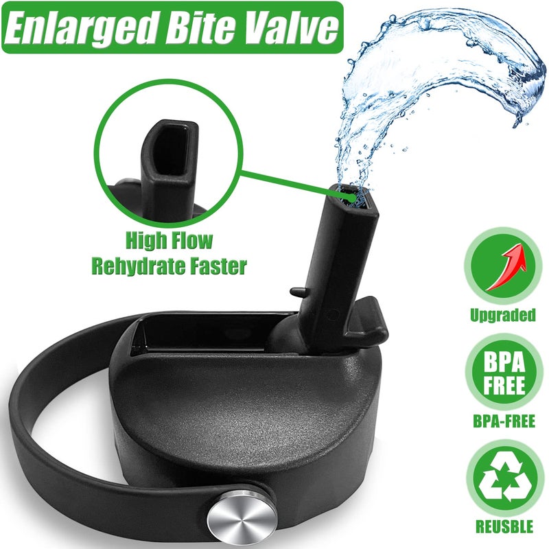 Acemoo Upgraded Straw Lids for Hydro Flask Wide Mouth Bottle 32 40 oz, High Flow Bite Valve and Flex Handle for Hydroflask Lids with Straw Top Cap Replacement, Black&White - Image 2