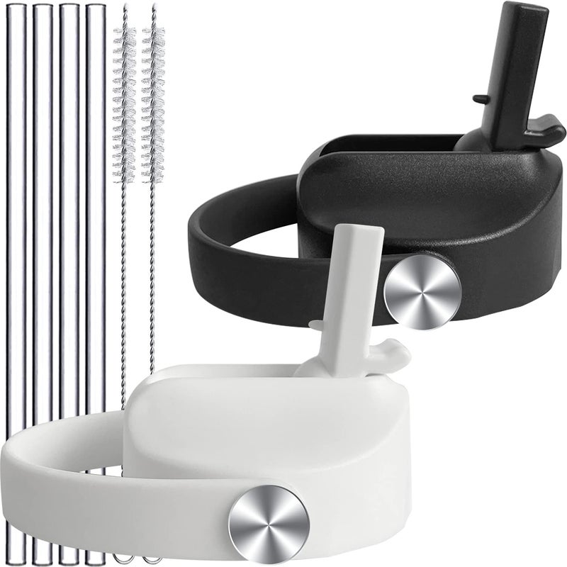 Acemoo Upgraded Straw Lids for Hydro Flask Wide Mouth Bottle 32 40 oz, High Flow Bite Valve and Flex Handle for Hydroflask Lids with Straw Top Cap Replacement, Black&White - Image 1