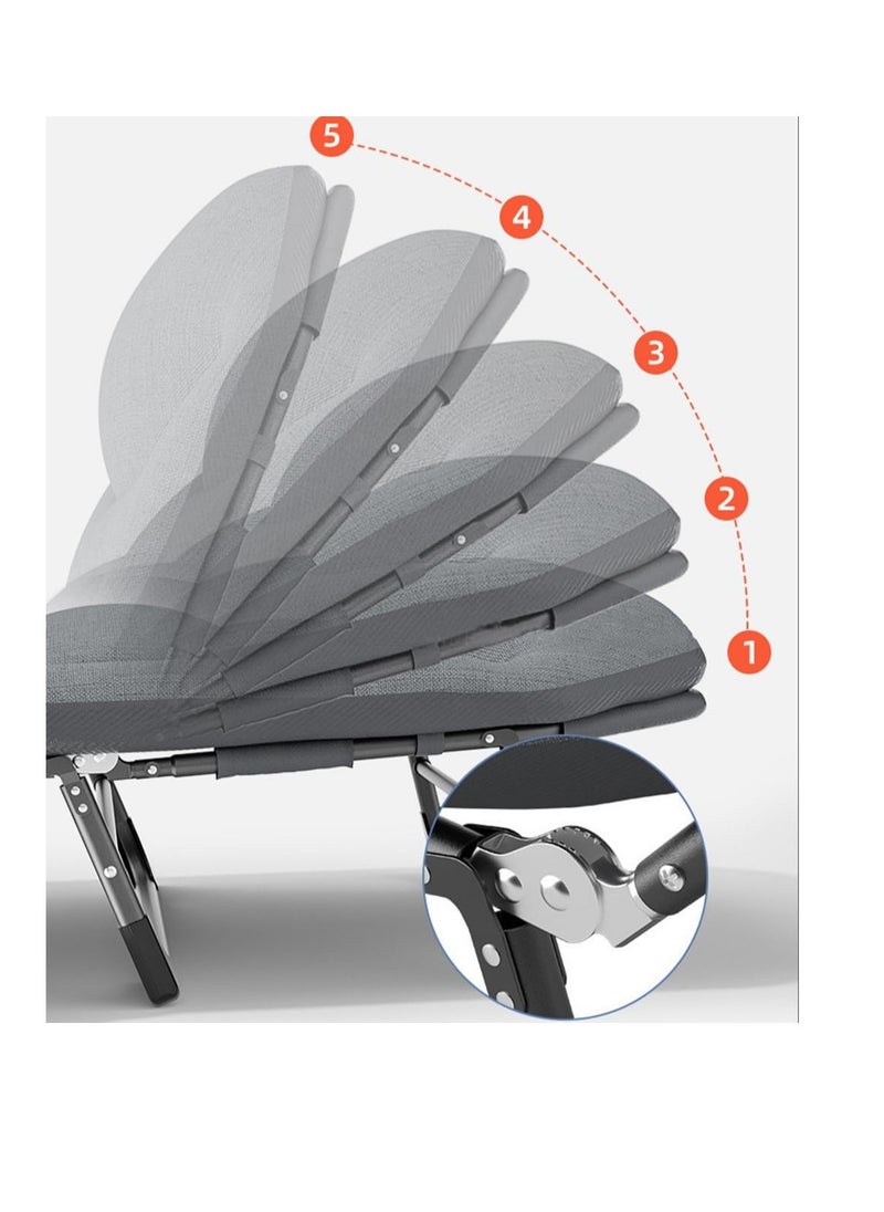 Generic Foldable Camping Cot,Folding Bed, Foldable Platform Bed,Portable Lightweight Camping Bed,Comfortable Resting Bed, Recliner Bed Lounger Chair, Single Sleeping Bed Fold Up Bed for Office,5-Position Adjustable Backrest,Portable Nap Bed 200CM Capacity for Home, Office and Outdoor Travel(Gray)  - Image 5