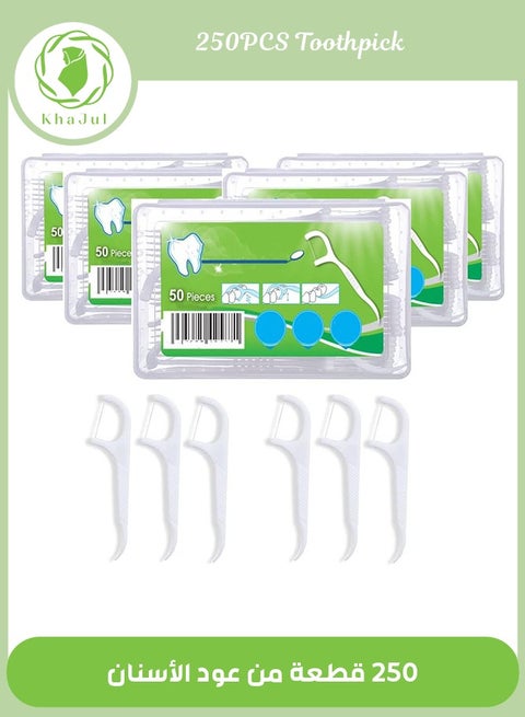 250 قطعة من اعواد اسنان، خيط تنظيف الاسنان مع حافظات محمولة، تنظيف الاسنان، لا يتمدد، لا يتمزق ولا ينكسر، خيط ناعم ورقيق لتنظيف الاسنان واللثة