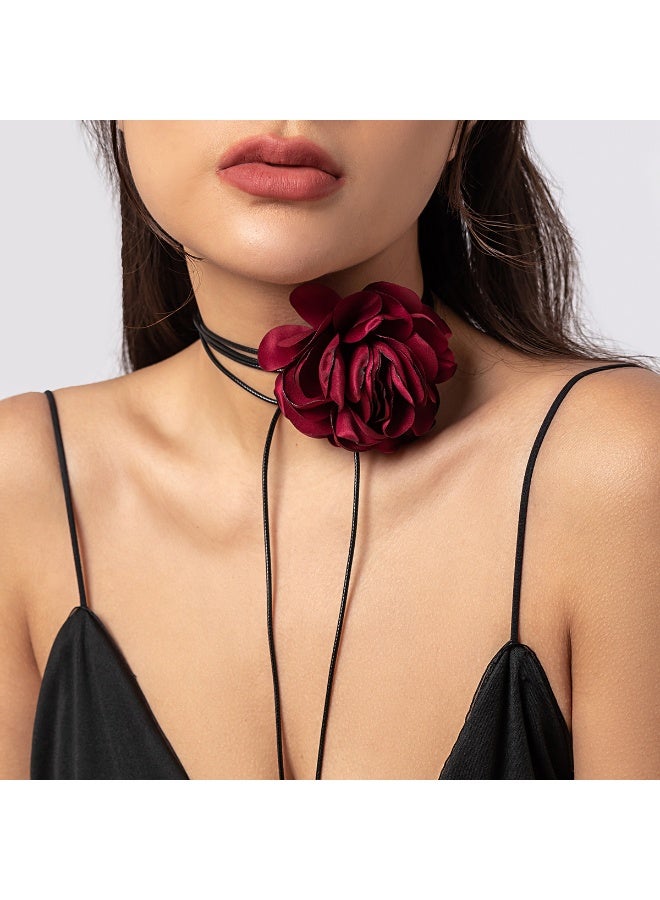 European And American Jewelry Fashion Retro French Style Big Flower Chocker Necklace Tassel Neck Chain For Women