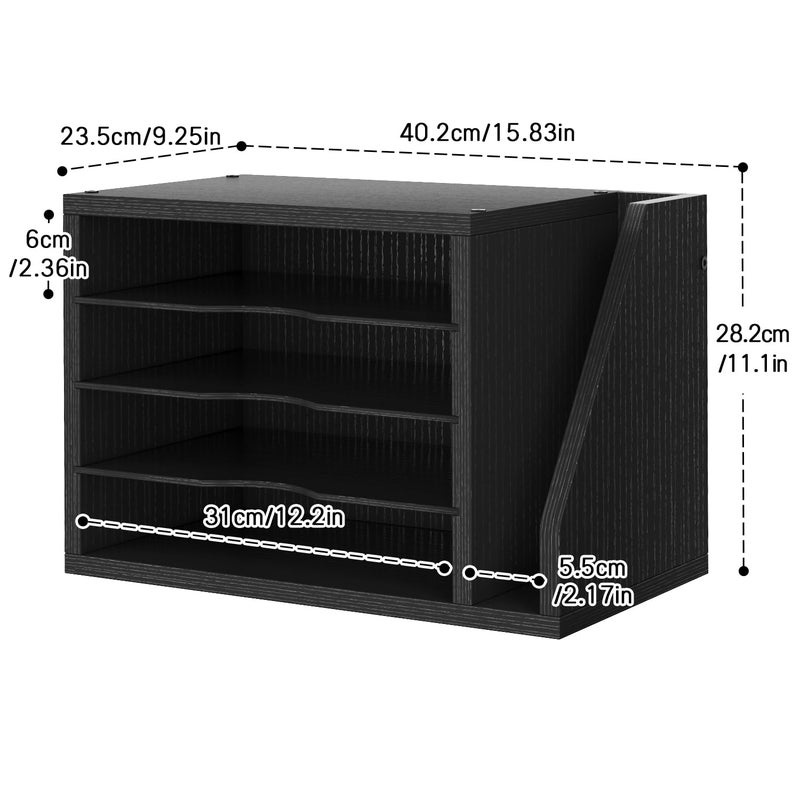 Creso hom File Organizer Desktop, Wood Desk Organizer with 3 Adjustable Shelves, Mail Paper Sorter for Office, Home, File Holders for Envelopes, Mail Supplies or Magazines, Black - Image 3