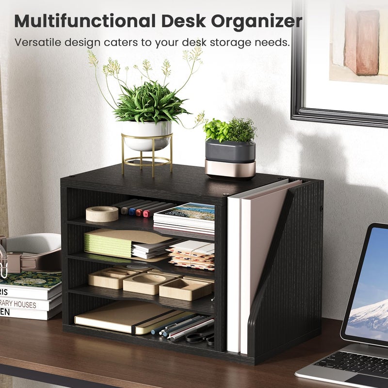 Creso hom File Organizer Desktop, Wood Desk Organizer with 3 Adjustable Shelves, Mail Paper Sorter for Office, Home, File Holders for Envelopes, Mail Supplies or Magazines, Black - Image 2