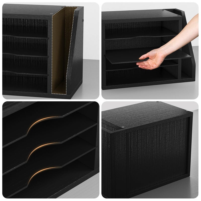 Creso hom File Organizer Desktop, Wood Desk Organizer with 3 Adjustable Shelves, Mail Paper Sorter for Office, Home, File Holders for Envelopes, Mail Supplies or Magazines, Black - Image 4