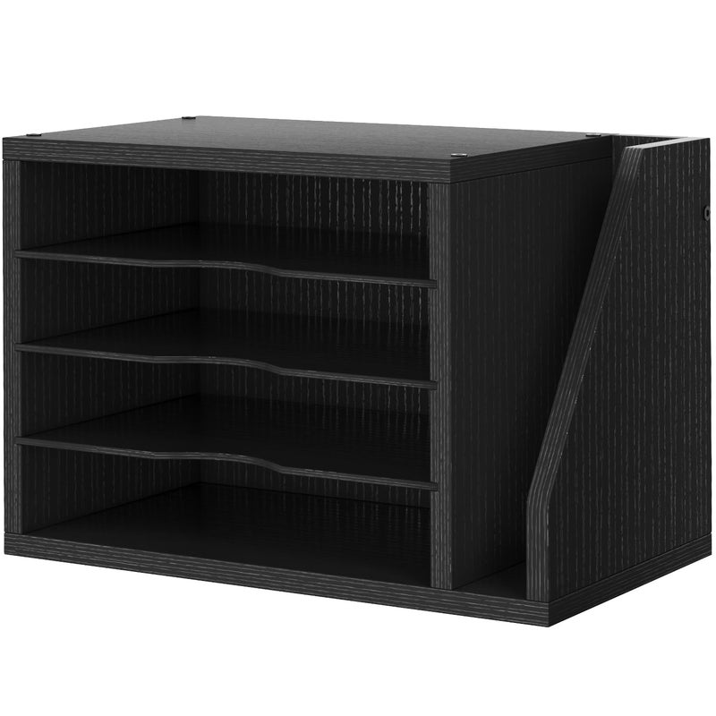 Creso hom File Organizer Desktop, Wood Desk Organizer with 3 Adjustable Shelves, Mail Paper Sorter for Office, Home, File Holders for Envelopes, Mail Supplies or Magazines, Black - Image 1