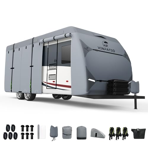 VINPATIO RV Cover, 7 Layers Heavy Duty RV & Trailer Cover, Toy Hauler Cover Fits 27'-30' RV Travel Trailer Camper Cover with Tongue Jack Cover, Extra Windproof Straps, Gutter Covers - Image 1