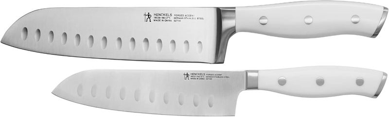 HENCKELS Forged Accent Razor-Sharp 2-pc Santoku Knife Set, White Handle, German Engineered Informed by 100+ Years of Mastery - Image 1