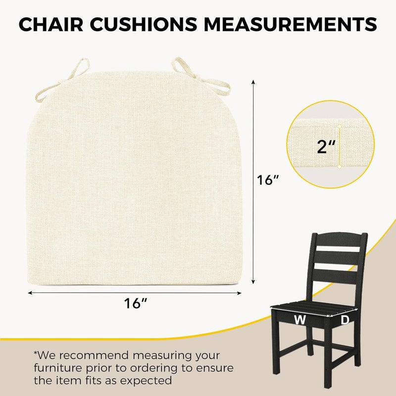 downluxe Indoor Chair Cushions for Dining Chairs Soft and Comfortable Textured Foam Kitchen Chair Pads with Ties and NonSlip Backing 16 x 16 x 2 Beige 6 Pack - Image 2