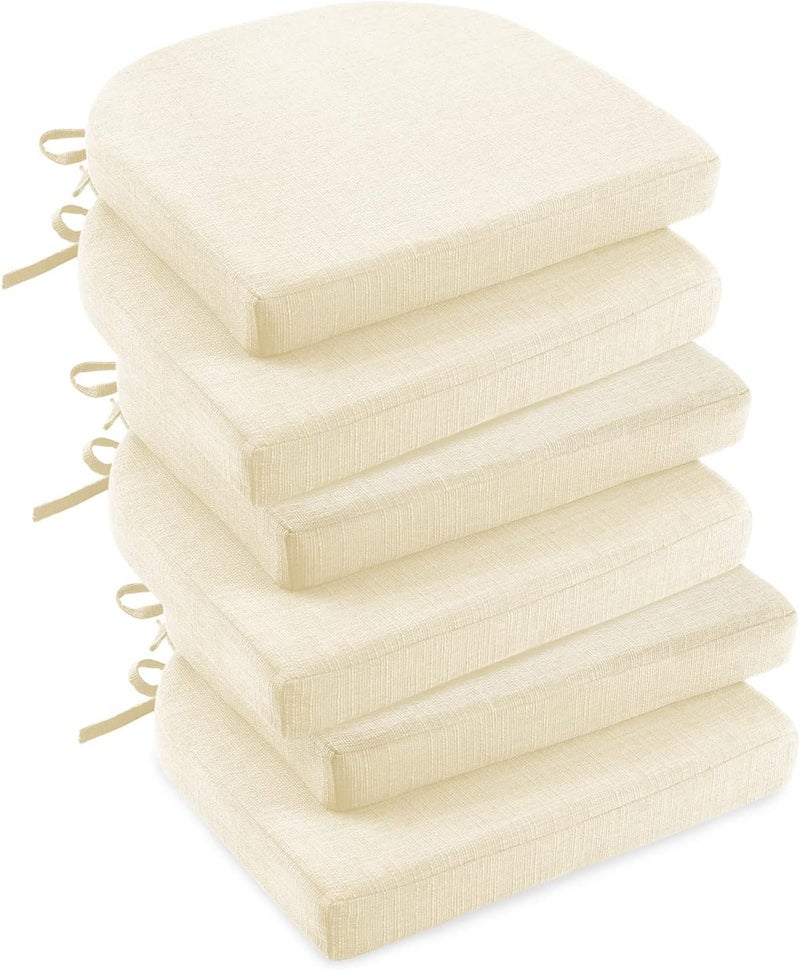 downluxe Indoor Chair Cushions for Dining Chairs Soft and Comfortable Textured Foam Kitchen Chair Pads with Ties and NonSlip Backing 16 x 16 x 2 Beige 6 Pack - Image 1