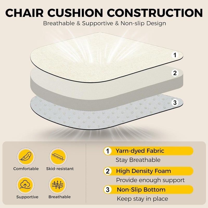 downluxe Indoor Chair Cushions for Dining Chairs Soft and Comfortable Textured Foam Kitchen Chair Pads with Ties and NonSlip Backing 16 x 16 x 2 Beige 6 Pack - Image 3