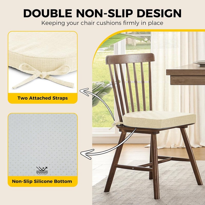 downluxe Indoor Chair Cushions for Dining Chairs Soft and Comfortable Textured Foam Kitchen Chair Pads with Ties and NonSlip Backing 16 x 16 x 2 Beige 6 Pack - Image 4