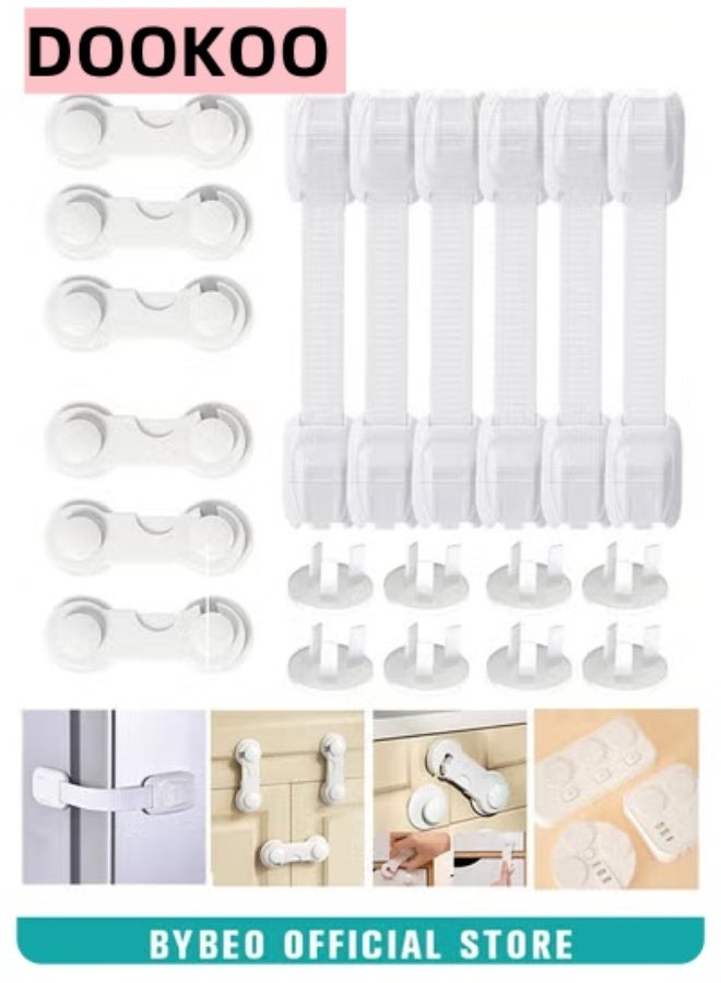 20 Pieces Child Safe Set,Included 8 PCS Baby Proofing Plug Covers and 12 PCS Infant Safety Strap Locks Child Locks for Cabinets and Drawers,Toilet,Fridge  More - Image 1