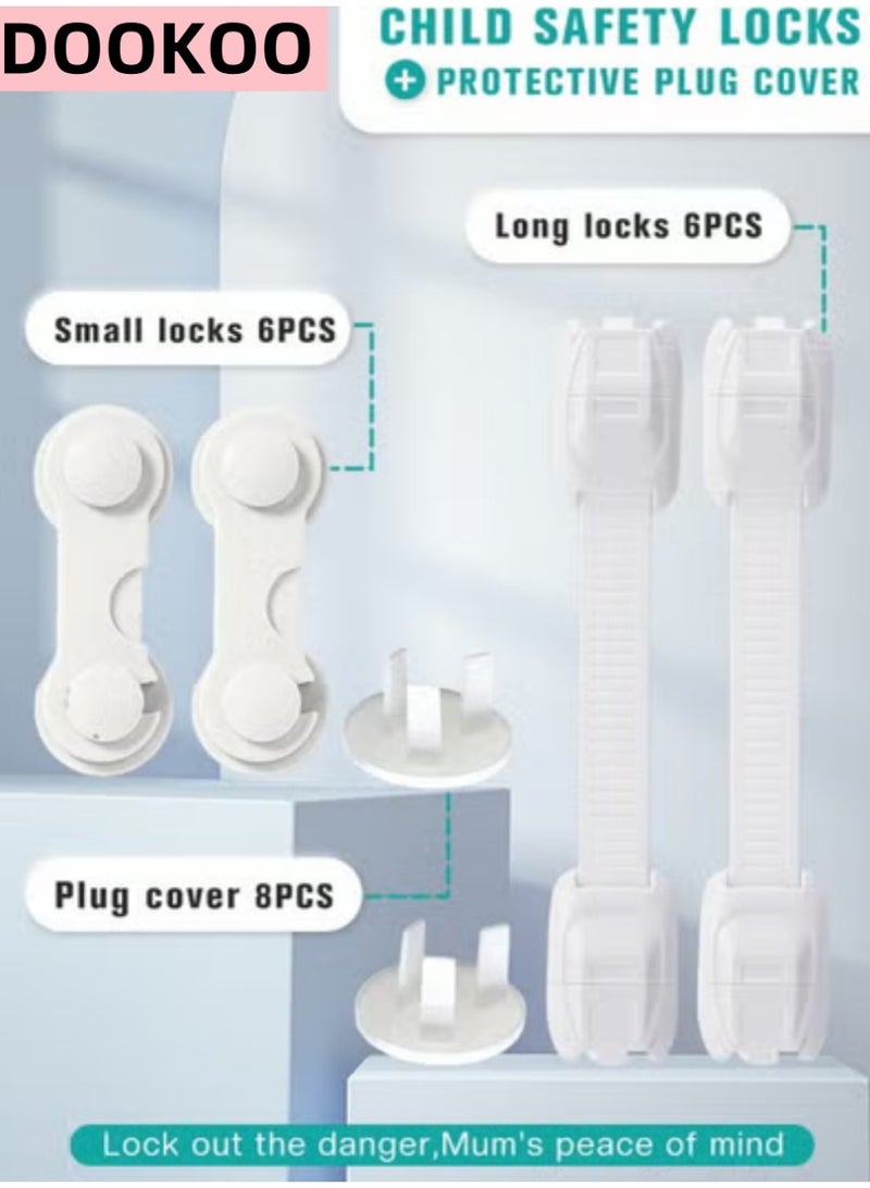 20 Pieces Child Safe Set,Included 8 PCS Baby Proofing Plug Covers and 12 PCS Infant Safety Strap Locks Child Locks for Cabinets and Drawers,Toilet,Fridge  More - Image 2