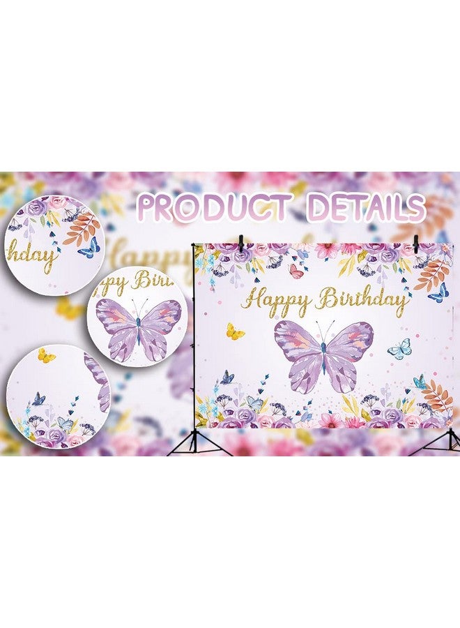 WANGRJ خلفية تصوير فراشات أرجوانية لأعياد الميلاد، وردية ربيعية، زهور، فراشات باستيل، خلفية تصوير حفلات أعياد ميلاد الأميرات، حفلات استقبال المولود، كعكة حلوة، لوازم ديكور الطاولة 7X5F - Image 5