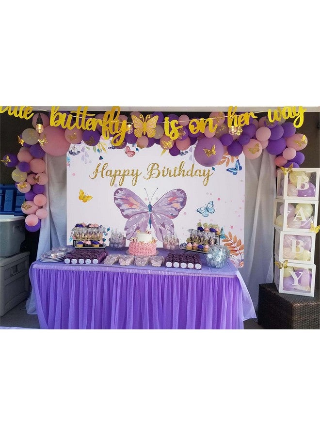 WANGRJ خلفية تصوير فراشات أرجوانية لأعياد الميلاد، وردية ربيعية، زهور، فراشات باستيل، خلفية تصوير حفلات أعياد ميلاد الأميرات، حفلات استقبال المولود، كعكة حلوة، لوازم ديكور الطاولة 7X5F - Image 3