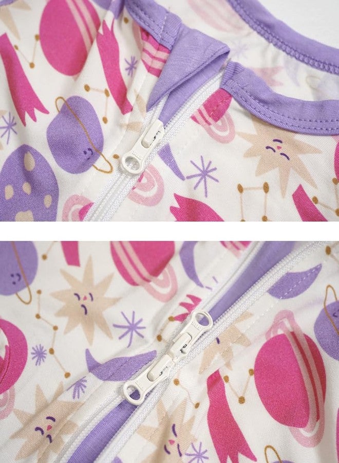 Teach Leanbh Toddler Baby Boys Girls One Piece Pajamas Bamboo Viscose 2 Way Zipper Printing Short Sleeve Footless Romper Sleep and Play 3 Months-4 Years (Pink white/Rainbow castlet, 2-3 Years) - Image 4