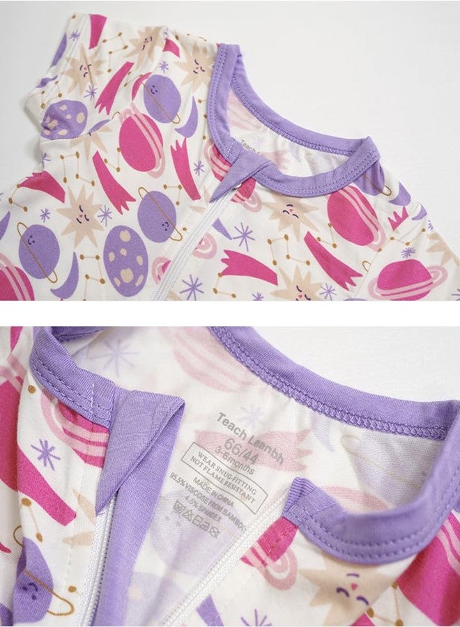 Teach Leanbh Toddler Baby Boys Girls One Piece Pajamas Bamboo Viscose 2 Way Zipper Printing Short Sleeve Footless Romper Sleep and Play 3 Months-4 Years (Pink white/Rainbow castlet, 2-3 Years) - Image 3