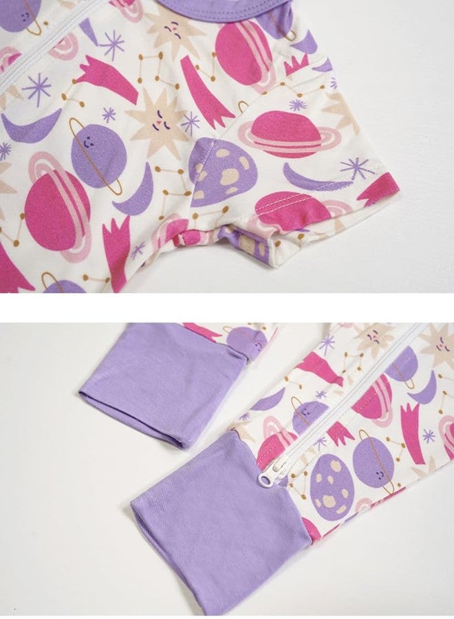Teach Leanbh Toddler Baby Boys Girls One Piece Pajamas Bamboo Viscose 2 Way Zipper Printing Short Sleeve Footless Romper Sleep and Play 3 Months-4 Years (Pink white/Rainbow castlet, 2-3 Years) - Image 5