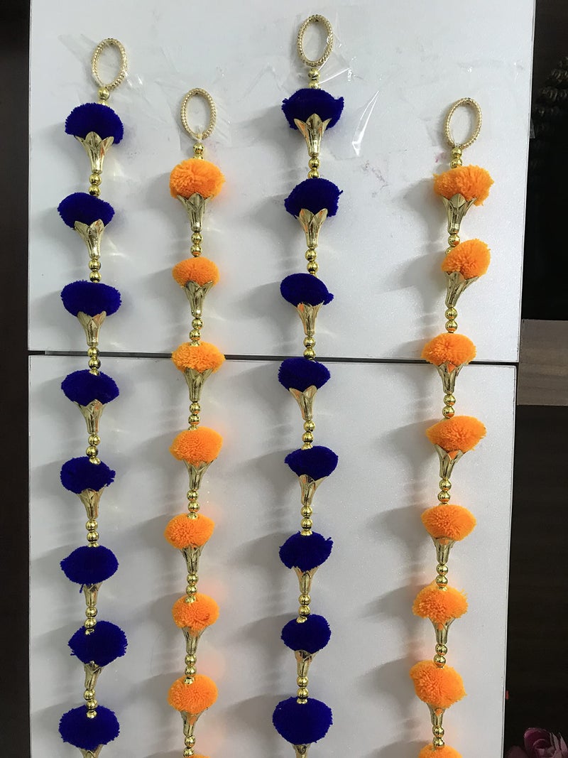 Magpie Document Bag Handmade Wall Door Orange and Bluecolor Pompom Strin Triangle FlowersHanging Garland BandhwarDecoration Item for HomeDécor Diwali,Festival,Navratri,Wedding(5FT 4Strings) - Image 4