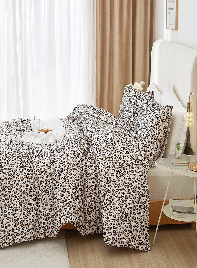 mixinni Black Brown Leopard Print Comforter Set Queen Size Women Ultra Soft Wildlife Animal Cheetah Print Comforter Men Abstract Bedding Set with 2 Pillowcases for All Seasons-Queen Size - Image 5