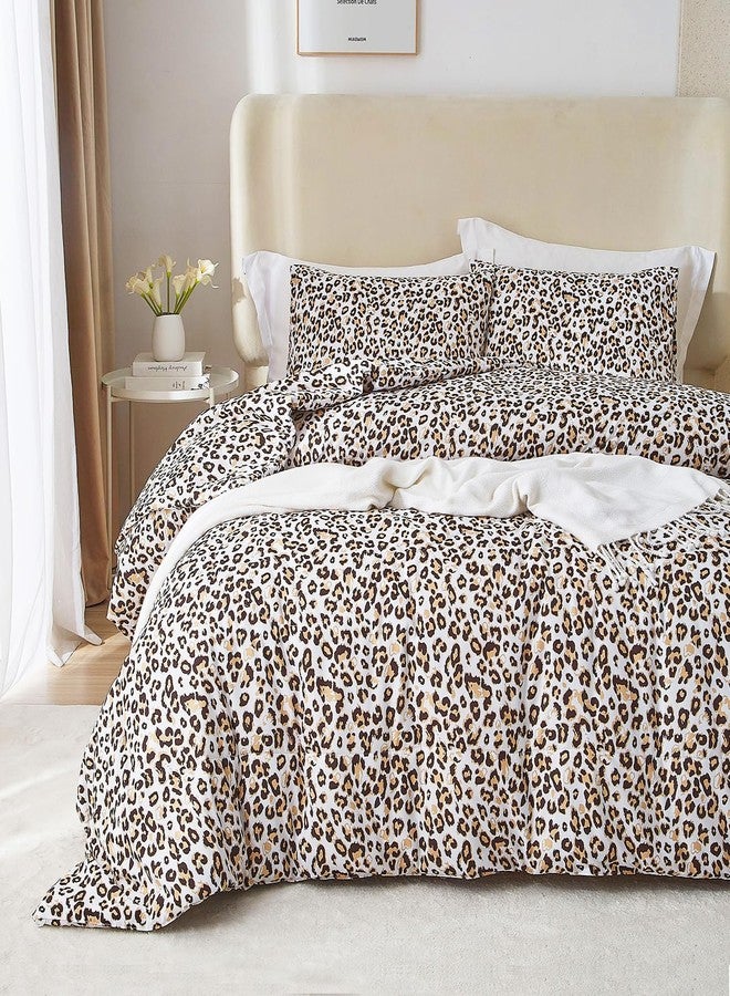 mixinni Black Brown Leopard Print Comforter Set Queen Size Women Ultra Soft Wildlife Animal Cheetah Print Comforter Men Abstract Bedding Set with 2 Pillowcases for All Seasons-Queen Size - Image 1