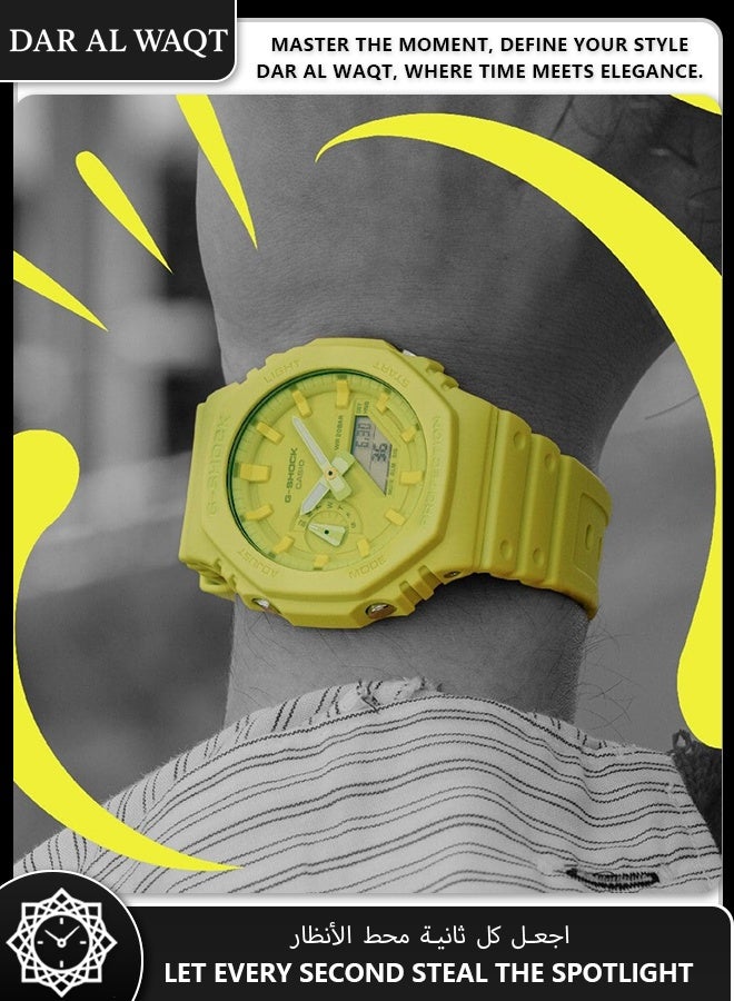 Casio G-Shock GA-2100-9A9 Men's Watch - Vibrant Yellow Monochromatic Design, Octagonal Carbon Core Case, Shock Resistant, 200M Water Resistant, Streetwear Statement Piece - Image 2