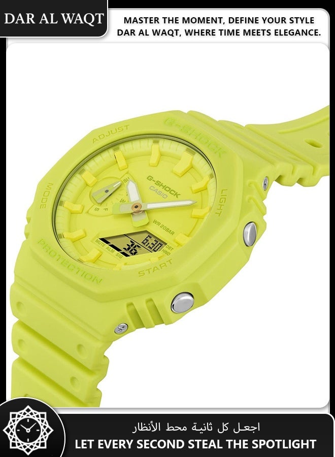 Casio G-Shock GA-2100-9A9 Men's Watch - Vibrant Yellow Monochromatic Design, Octagonal Carbon Core Case, Shock Resistant, 200M Water Resistant, Streetwear Statement Piece - Image 3