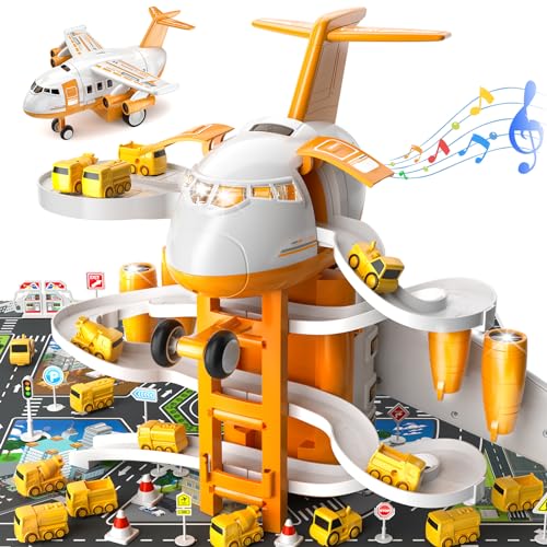 MSKOLER Construction Airplane Boy Toys with Race Tracks for Kids Ages 24 35 Vehicle Car Playset with 8 Small Race Cars for 3 4 5 Year Old Boys Birthday Gifts for Boys 48 Toddlers 24 48 - Image 1