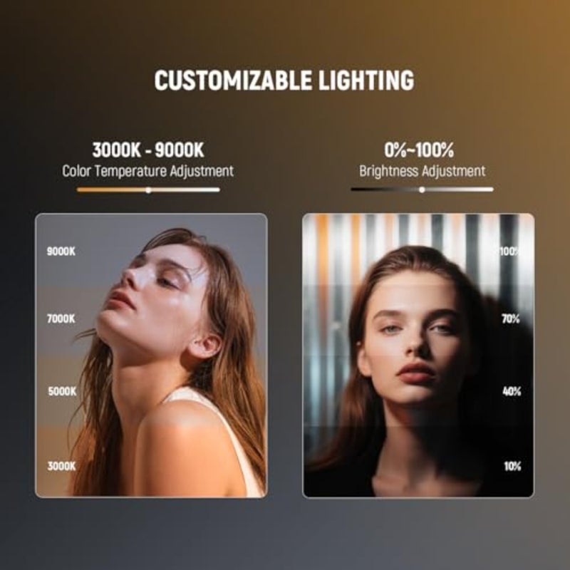 ضوء كاميرا LED مغناطيسي للمبتدئين لتسجيل الفيديو وإضاءة السيلفي، جسم من سبائك الألومنيوم، أسود، 96 مصباح LED ثنائي اللون مع درجة حرارة لون قابلة للتعديل 3000K-9000K، CRI80+، بطارية 2000 مللي أمبير في الساعة، 3 أحذية باردة 1/4 خيط تثبيت - Image 3